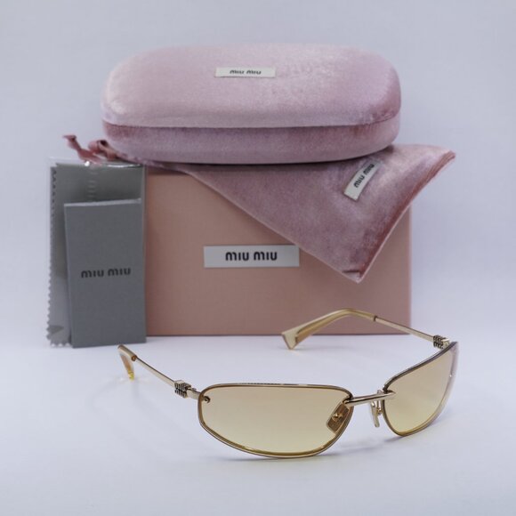 Miu Miu MUA50S 5AK7R1 Sunglasses Gold Rectangle Frame, Yellow Lenses main image 12